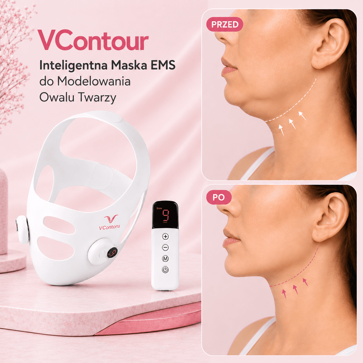 VContour - Inteligentna Maska Liftingująca EMS na Drugi Podbródek i Owal Twarzy